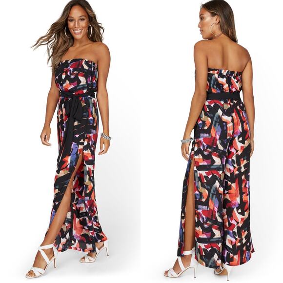 New York & Company Abstract Print Jumpsuit Size XXL Wide Leg Flowy Colorful Chic - Picture 2 of 16